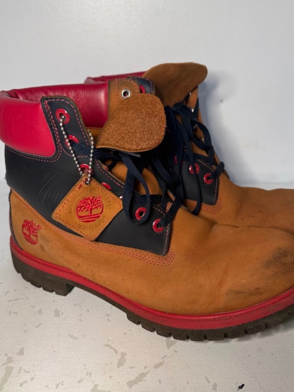 Timberland 6 Inch Premium Waterproof Color Block Leather Boots Dark Red Blue